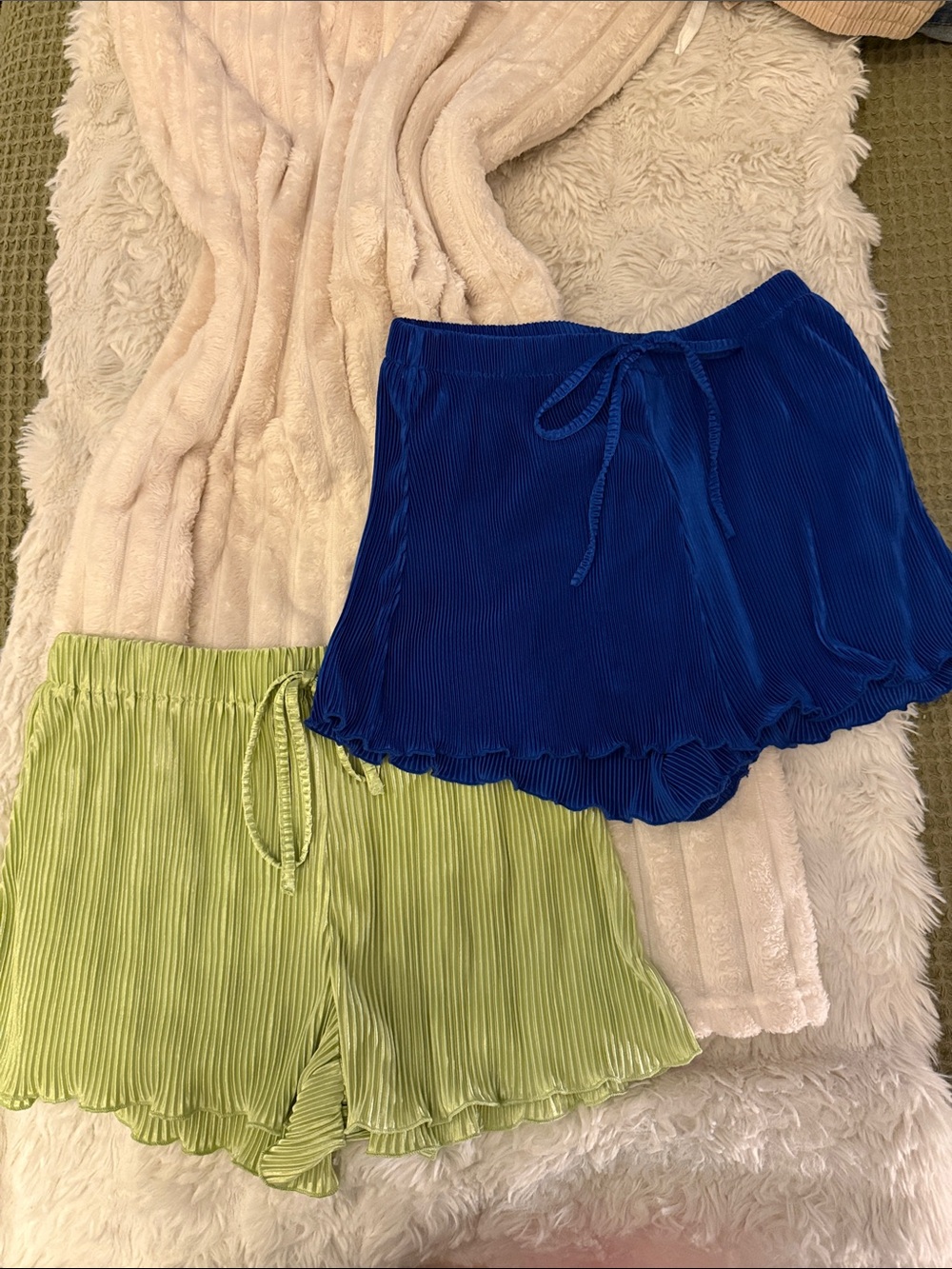 Pleated Lounge Shorts Duo in Electric Blue & Lime